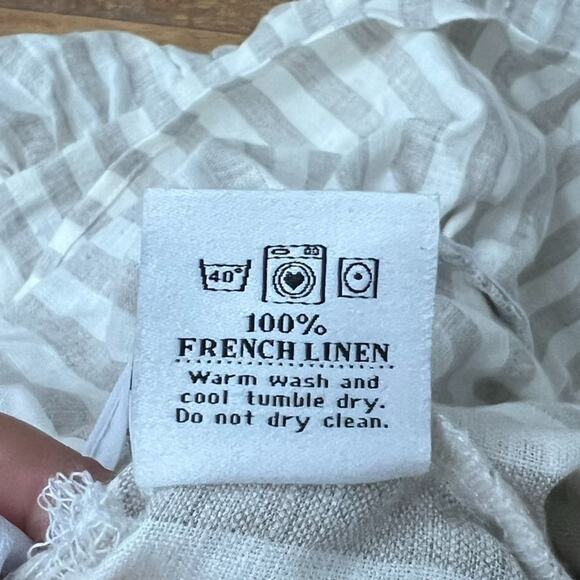 The White Linen Farmhouse Chair Cover Ruffled Striped White & Tan French Linen - Picture 6 of 12